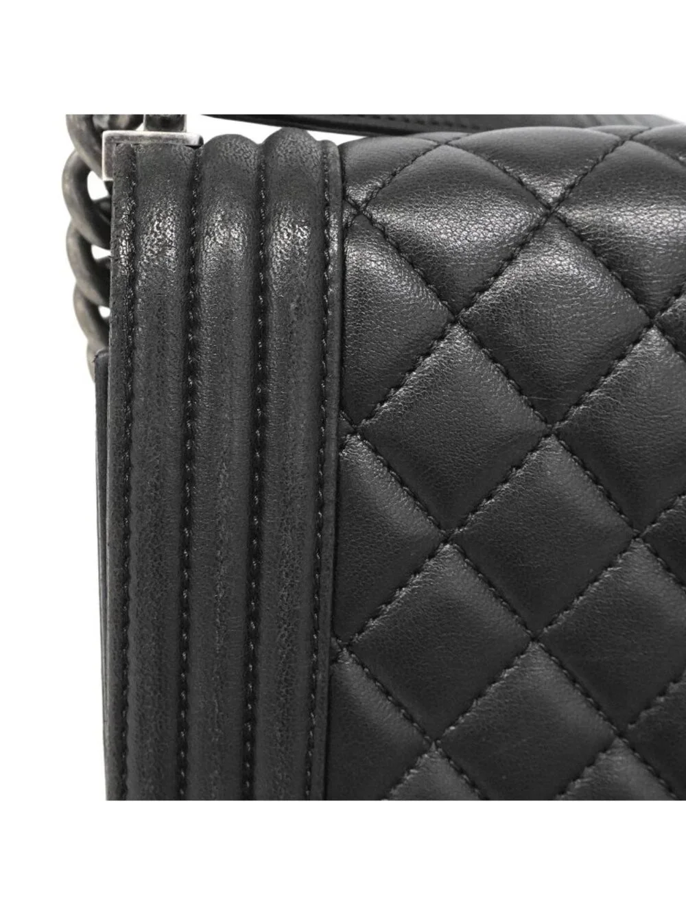 Chanel Shoulder Bag Boy Lambskin Black Silver